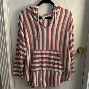 Acemi Red, Black & White Striped Hooded Pullover